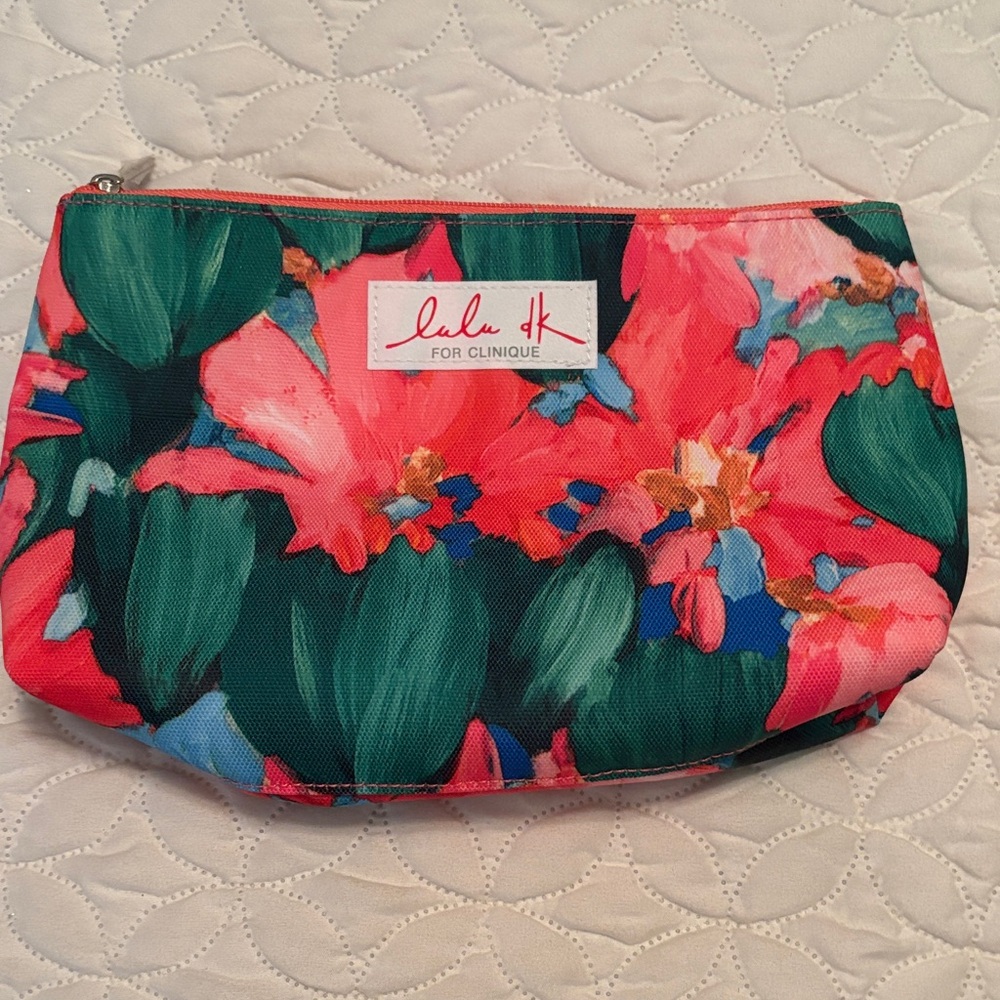 Lulu dk for Clinique Colorful Floral Cosmetic Bag Covered Zipper Tab New